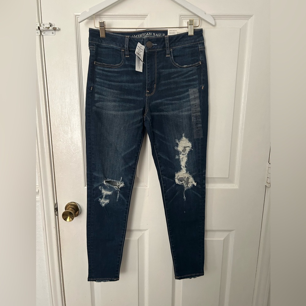 American Eagle Outfitters Women's Dark Blue Distressed Jeggings